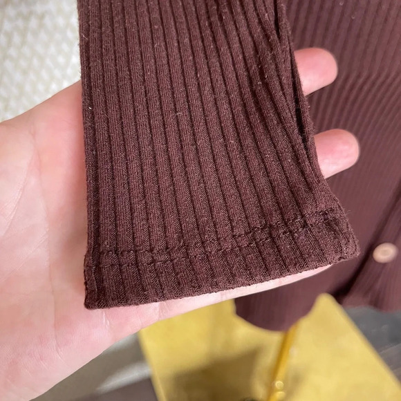 Dark Brown Button Down Bodycon Ribbed Sweater Dress Iris Boutique Brand Size L - Picture 5 of 8